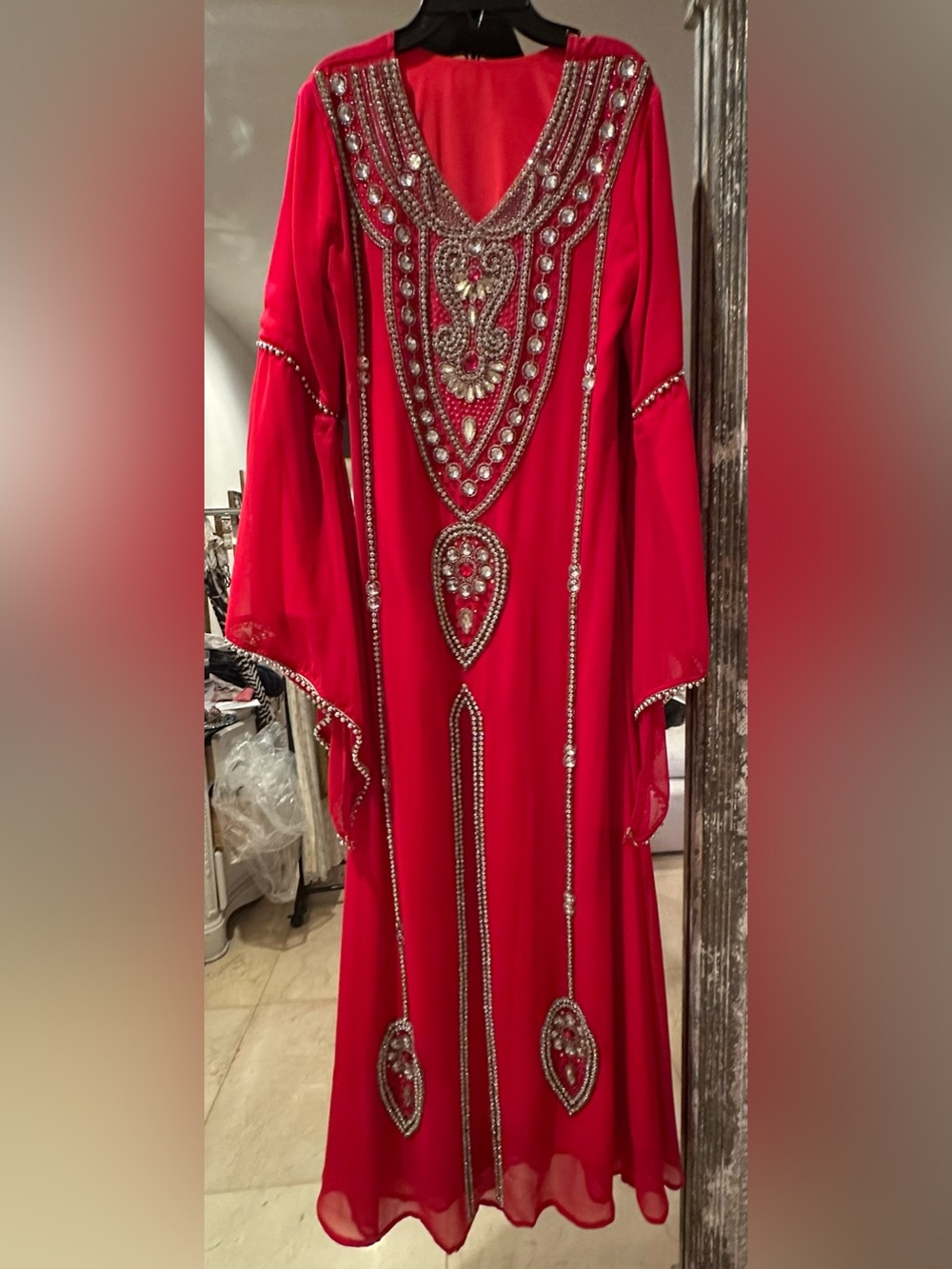 Embellished Red Evening Dress